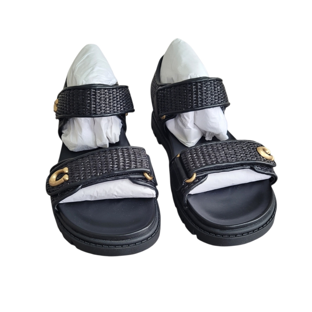 COACH Black Brynn Straw Sandal Size 10B - Picture 16 of 16
